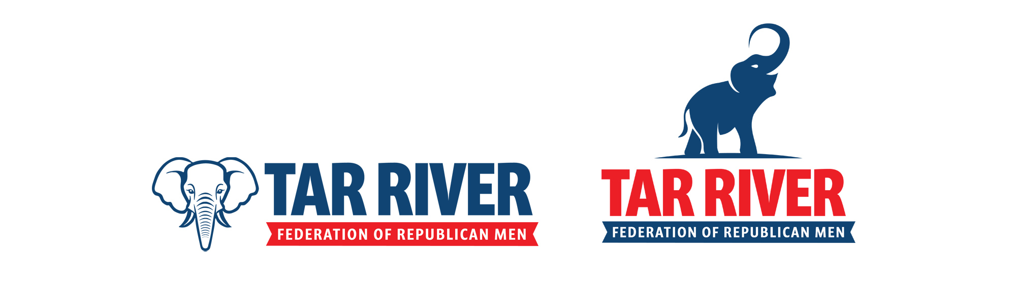 Two logo concepts for Tar River Federation of Republican Men featuring an elephant head and a full elephant silhouette.