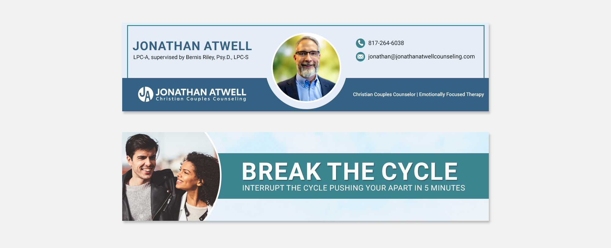 Custom email headers and campaign banners for Break the Cycle lead nurture workflow.