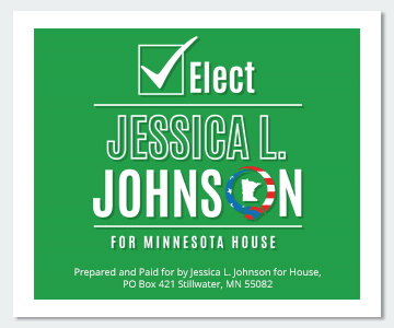 Animated digital campaign ad frame displaying high-visibility green branding and candidate typography designed for click-through rate visual optimization. 